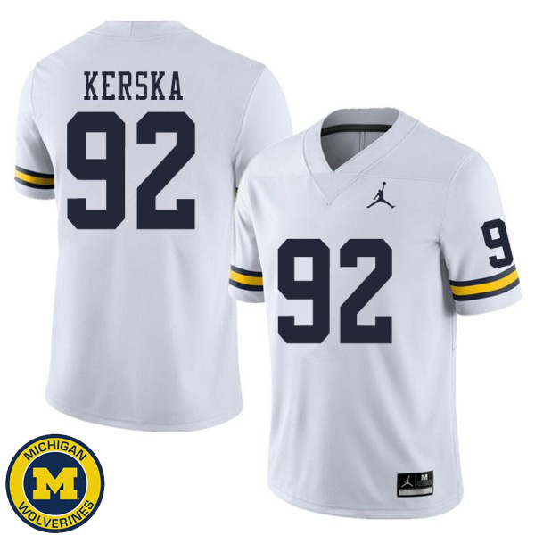 Mens Michigan Wolverines #92 Karl Kerska White Embroidery Jersey